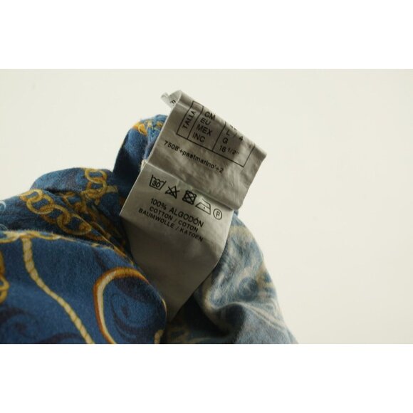 Dario Beltran Spain Men's Large Long Sleeve Blue Gold Chain Button Down Shirt - Picture 9 of 9